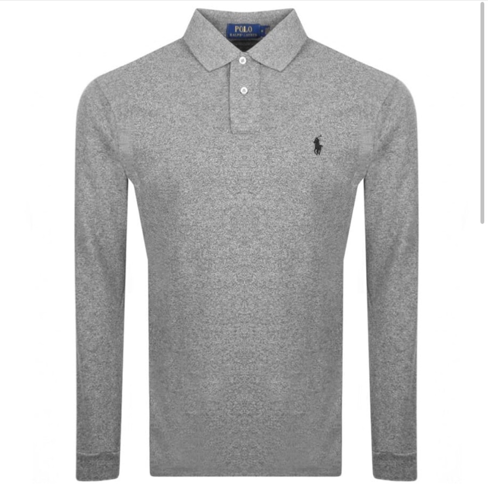 Polo By Ralph Lauren Mens Large Grey Polo Long Sleeve 100% Cotton Preppy